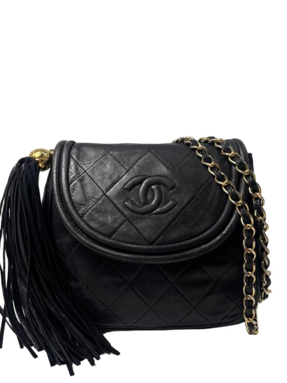 Chanel Quilted Fringe Chain Shoulder Bag Black